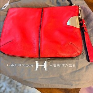 Halston Heritage Vibrant Red Clutch with Silver Accent